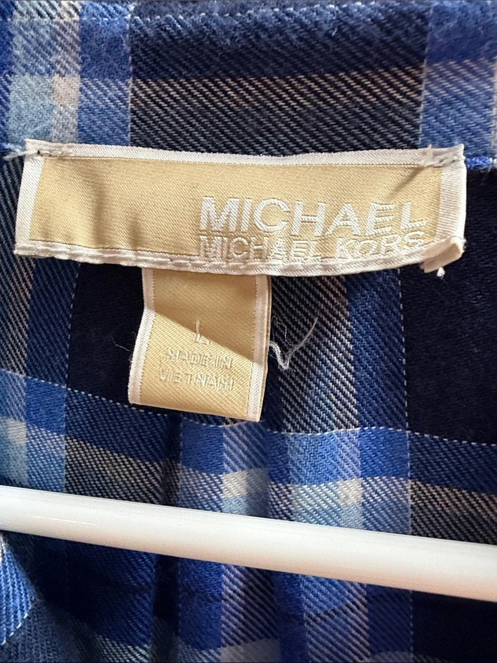 Michael Kors Navy and Light Blue Plaid Flannel 1/4 Zip-Front Shirt